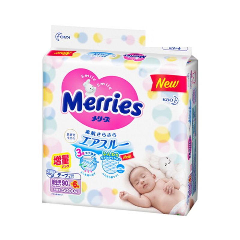 Bỉm Merries cộng miếng size NB90+6 cho bé sơ sinh