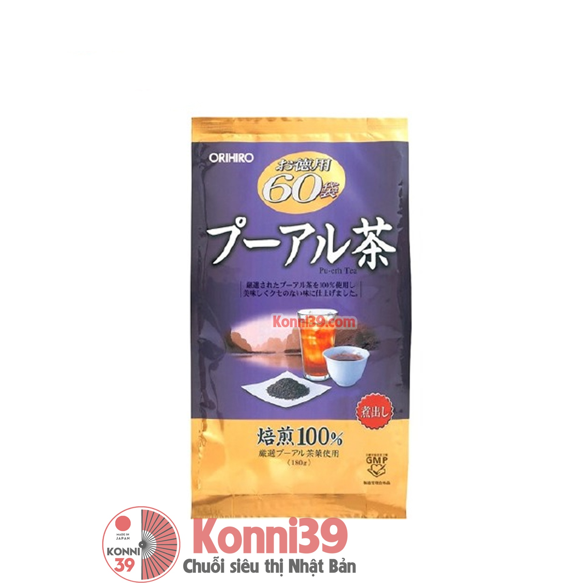 Trà phổ nhĩ Orihiro Pu’er tea gói 60 túi lọc x 3g