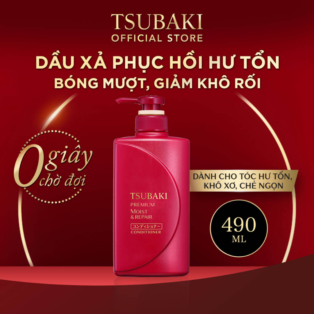 Dầu xả Tsubaki Premium Repair giúp tóc bóng mượt chai 490ml – màu đỏ ( mẫu mới)